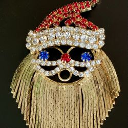 Vintage Rhinestone Santa Pin Christmas Brooch Jewelry