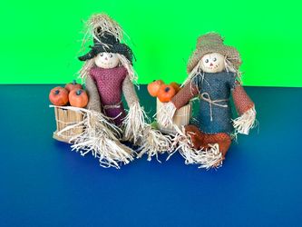 (2) Burlap / Straw Scarecrows - Fall / Halloween / Thanksgiving Table Decor