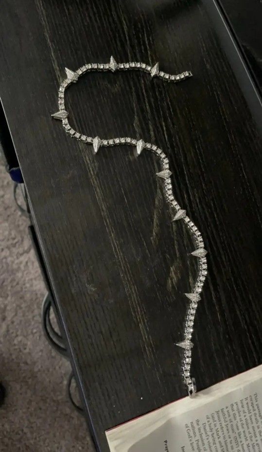 Silver tone spiked rhinestone King Of Wakanda Wolf Tooth pendant Necklace