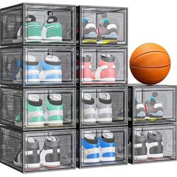 10 Pack Thicken Shoe Organizer Stackable,Upgraded Sturdy Shoe Storage Box with Magnetic Door,Shoe Containers For Sneaker Display,Hat Organizer,Black…