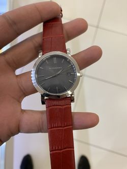 Mens Burberry Chronograph Watch Stainless Steel Leather Black Dial Quartz BU9356