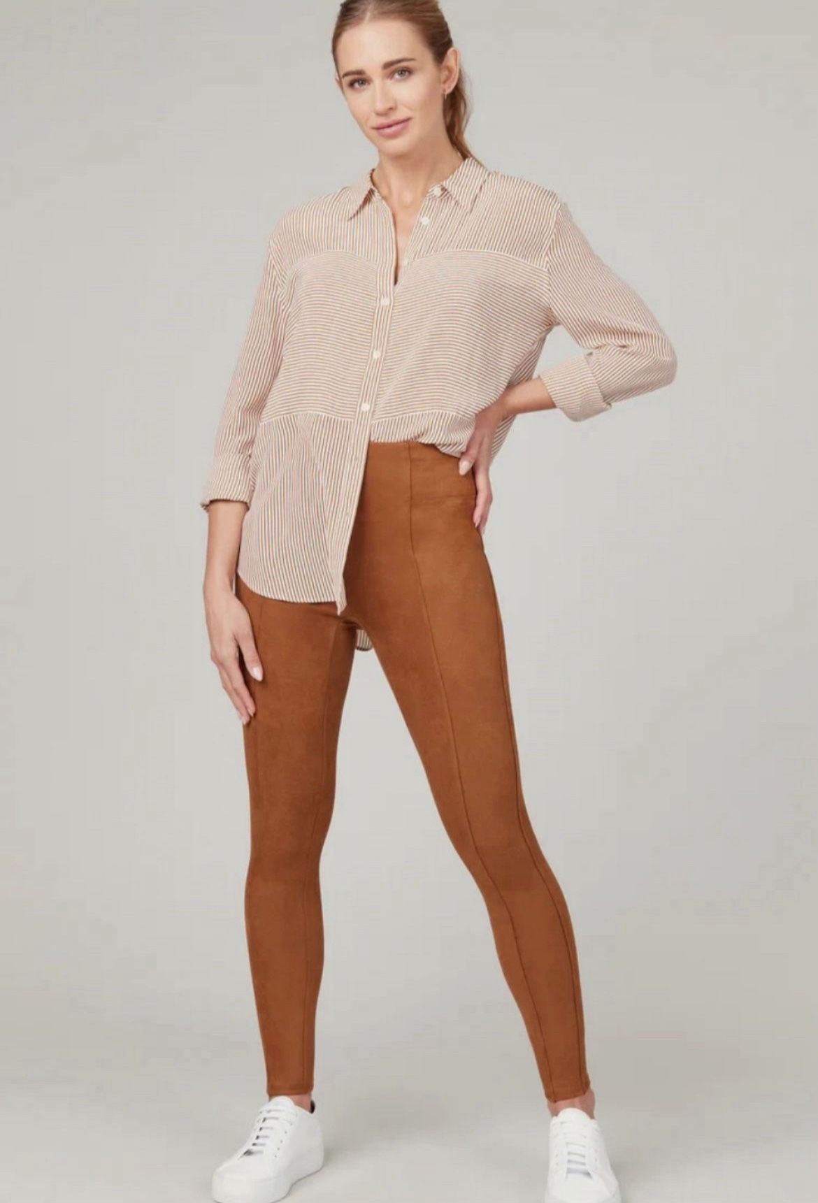 NEW Spanx faux Suede legging Pant Rich Caramel Tan Brown MEDIUM M