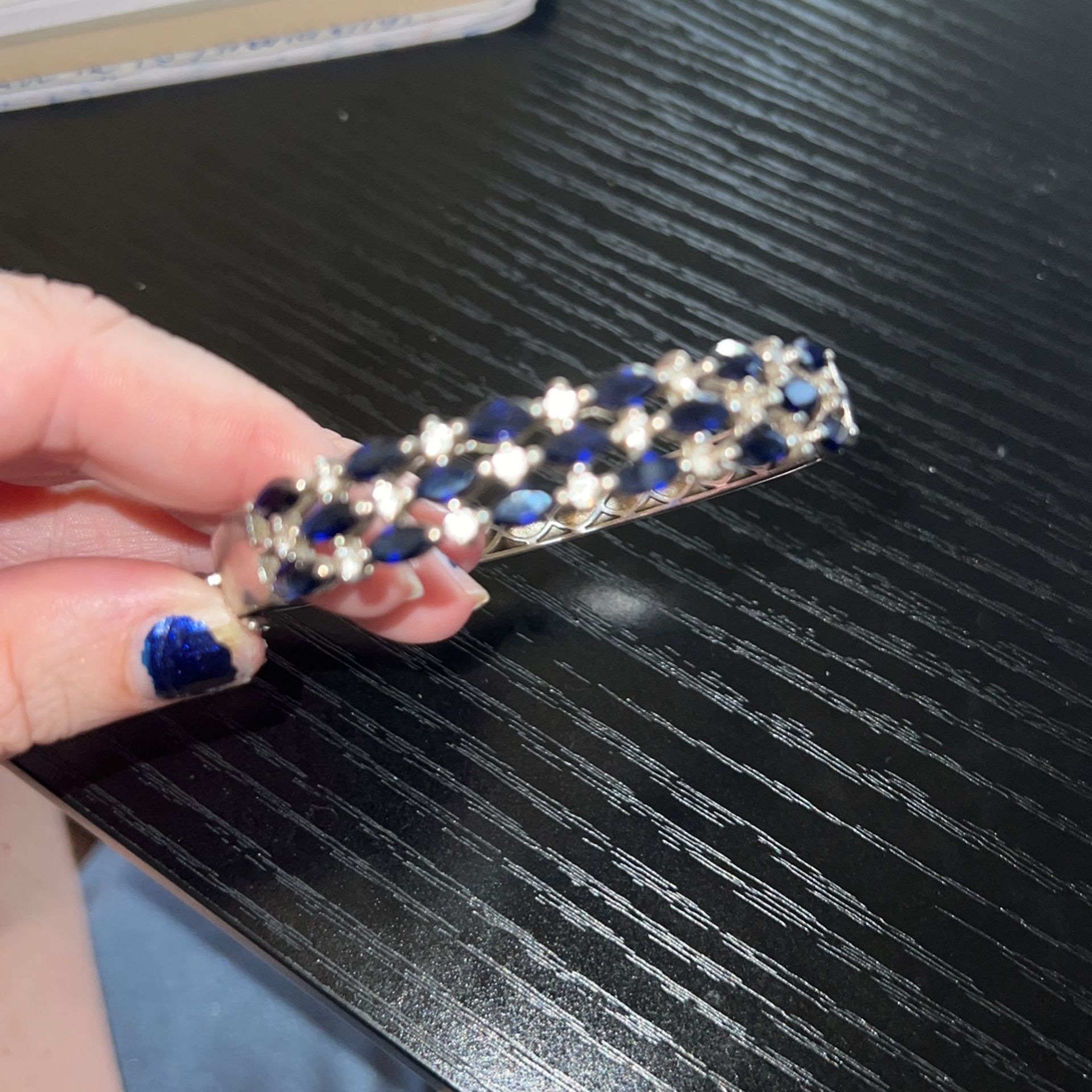 Silver Sapphire Bangle Bracelet