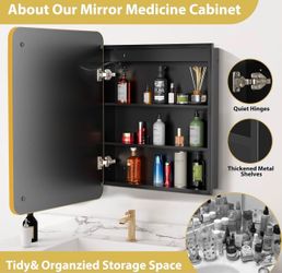 24 x 30 Inch Medicine Cabinet Mirror with LED Lights, Gold Bathroom Medicine Cabinet with Mirror and Storage, Recessed or Wall Mount, 3 Color Temperat
