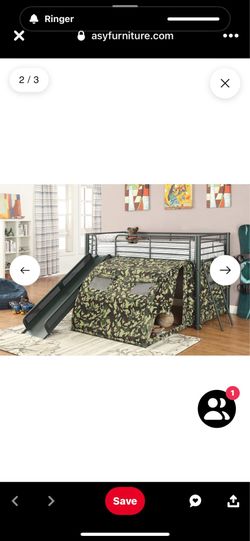 Loft bed with slide and tent