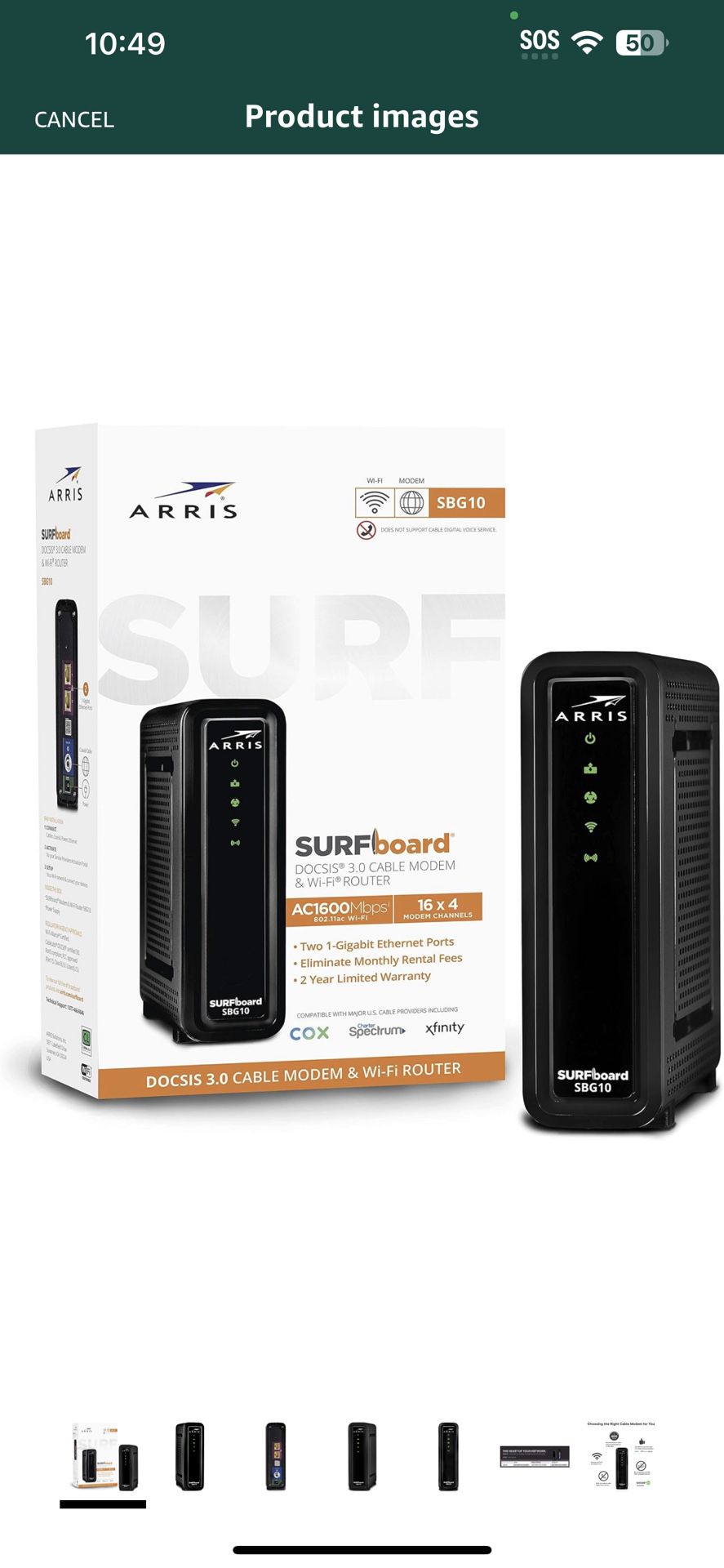 arris surfboard ac1600 dual band router with 16x4 docsis 3.0 cable modem black