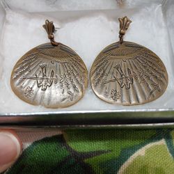 Vintage Brass Earrings w/Birds & Florals