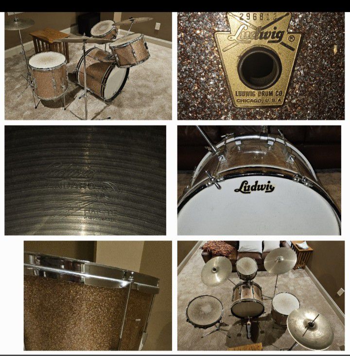 Ludwig Clubdate Champagne Sparkle Vintage 1966 Keystone Drum Set Please Read !! Authentic Vintage Drum Set Musical Instruments