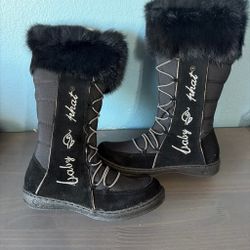 New Baby Phat Vintage Y2K Black Faux Fur Flat Boots Size 4