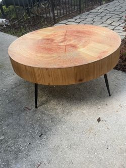 Round Wooden Slab Coffee Table with Metal Legs
