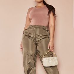 Khaki Tie Cuff Nylon Joggers - Size  20- New w/Tags