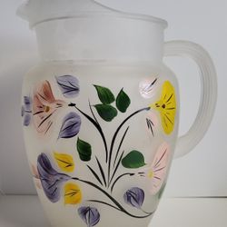 Vintage Handpainted Frosted Pitcher
