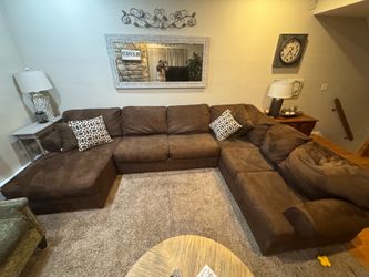 Large Brown Microfiber U-Shaped Sectional Sofa