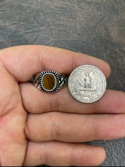 Mens Plain Real 925 Sterling Silver Black Tiger's Eye Ring Miami Cuban Link Band Size 11