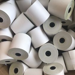 3" x 165' Kitchen Printer/Cash Register/Receipt Tape Paper - 50 Rolls  Not sure exact width but length is 3”.See all pics