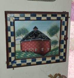 VINTAGE HAND PAINTED FARMHOUSE FARM BARN FAUX DOOR PICTURE ART PLAQUE PAINTING WALL DECOR