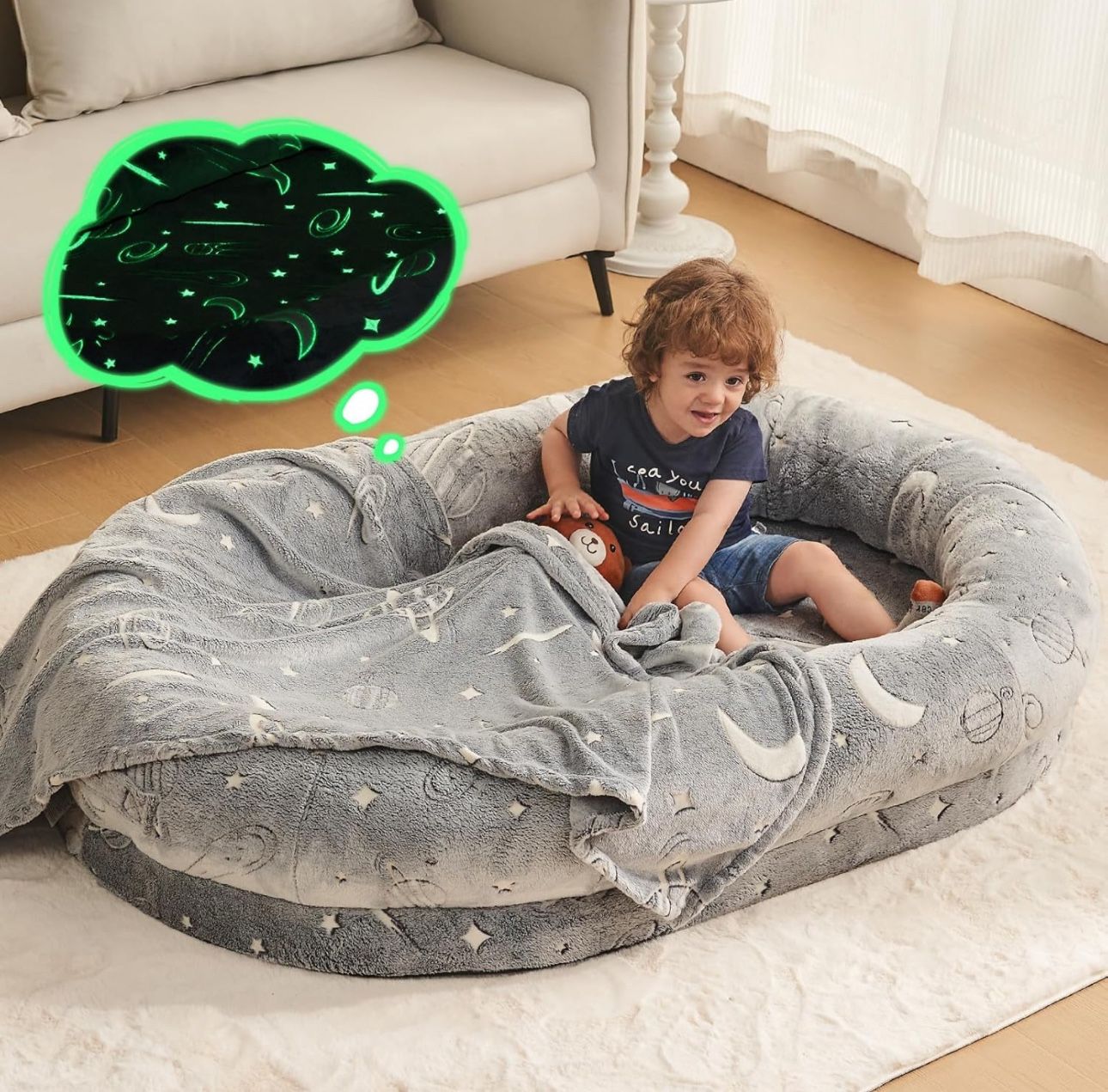 Human Dog Bed –57"x37.4"x10” Floor Bed for Toddler - Dog Couch Bed, Glow in Dark