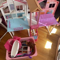 Barbie house, Pink Ikea Bin Of Barbie’s And accessories 
