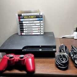 Playstation 3 Slim CECH-2101A w/ Red OEM Controller & Cables & 13 Video Games