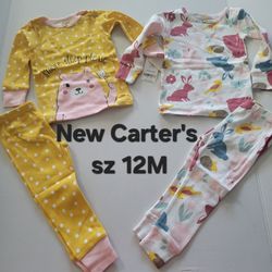 New Carter's size 12 months baby girls pajamas 12M