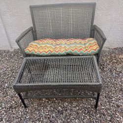 Wicker Patio loveseat and coffee table