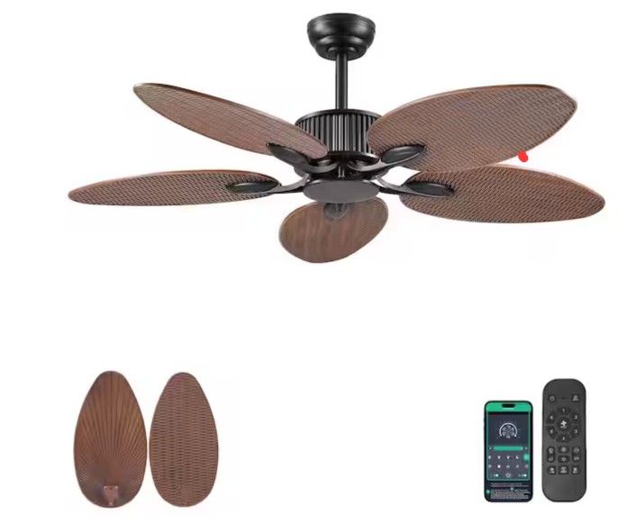 50 in. Indoor/Outdoor Light Brown Retro 5-Palm Leaf Shaped Blades Tropical Ceiling Fan without Light