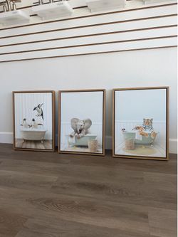 Three framed canvases
