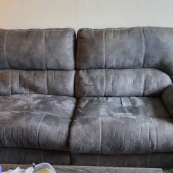 Gray Reclining Cloth Couch And Sofa