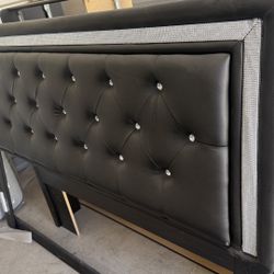 King Size Black Leather W/rhinestone Border Headboard