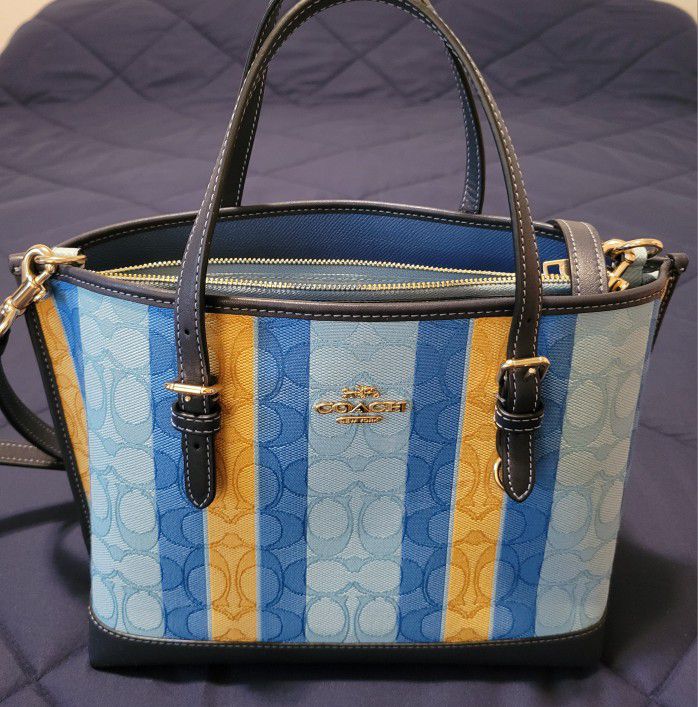 COACH Mollie Tote 25 In Signature Jacquard & Leather With Stripes 
