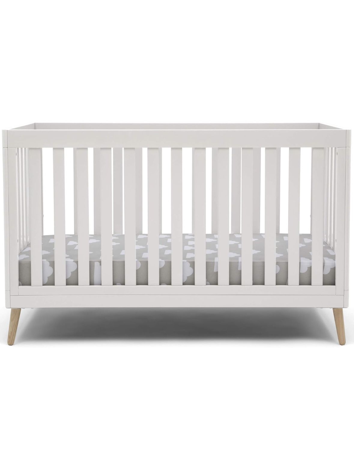White Crib with Natural Wood Legs