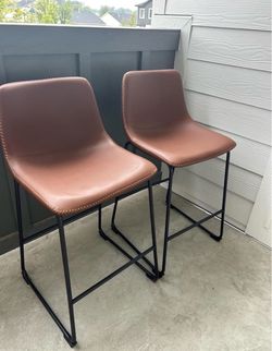 Set of 2 Brown Faux Leather Bar Stools