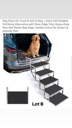 6-Step Extra-Tall Foldable Pet Ramp Alternative with Silver Edge Trim, Heavy-Duty Non-Slip Plastic Dog Steps, Gentle Incline for Seniors & Arthritic P