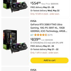 EVGA GeForce RTX 3080 FTW3 Ultra Gaming, 10G-P5-3897-KL, 10GB GDDR6X, iCX3 Technology, ARGB LED, Metal Backplate, LHR (Renewed) EVSA SVGAI EVGA 