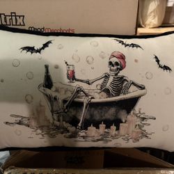 24x13” Skeleton In Bathtub Halloween Home Decor Throw Pillow