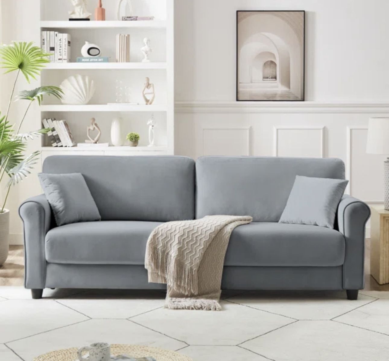 Brand new 82.58' Velvet Sofa ( Color Light Gray Velvet