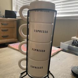 Espresso Cups And Stand, 1 Cup Chipped
