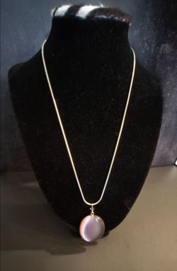 Gold Snake Chain Necklace with Stone Pendant