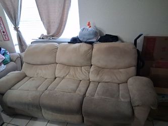 Beige Microfiber 3-Seat Recliner Sofa