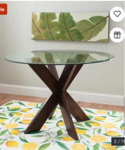 Pier one Round Glass Top Dining Table with Wood Base