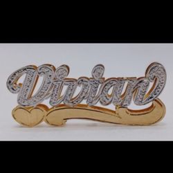 10K 14K Gold Custom Personalized Double Name Plate Pendant 