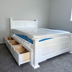 Full Solid Wood Bed With 3 Drawers And Memory Foam Mattress $660