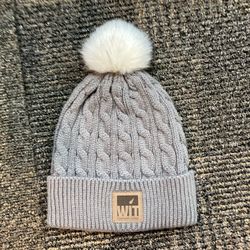 Gray One Size WIT Knit Hat With White Pompom