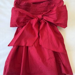 Chic Red Strapless Peplum Top with Oversized Bow Back – Flared Hem - Small