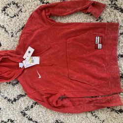 (Mens Small) Paris Saint-Germain Nike Club Washed Pullover Hoodie - Red