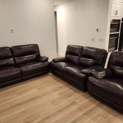Genuine Leather Power Reclining Sofa Set