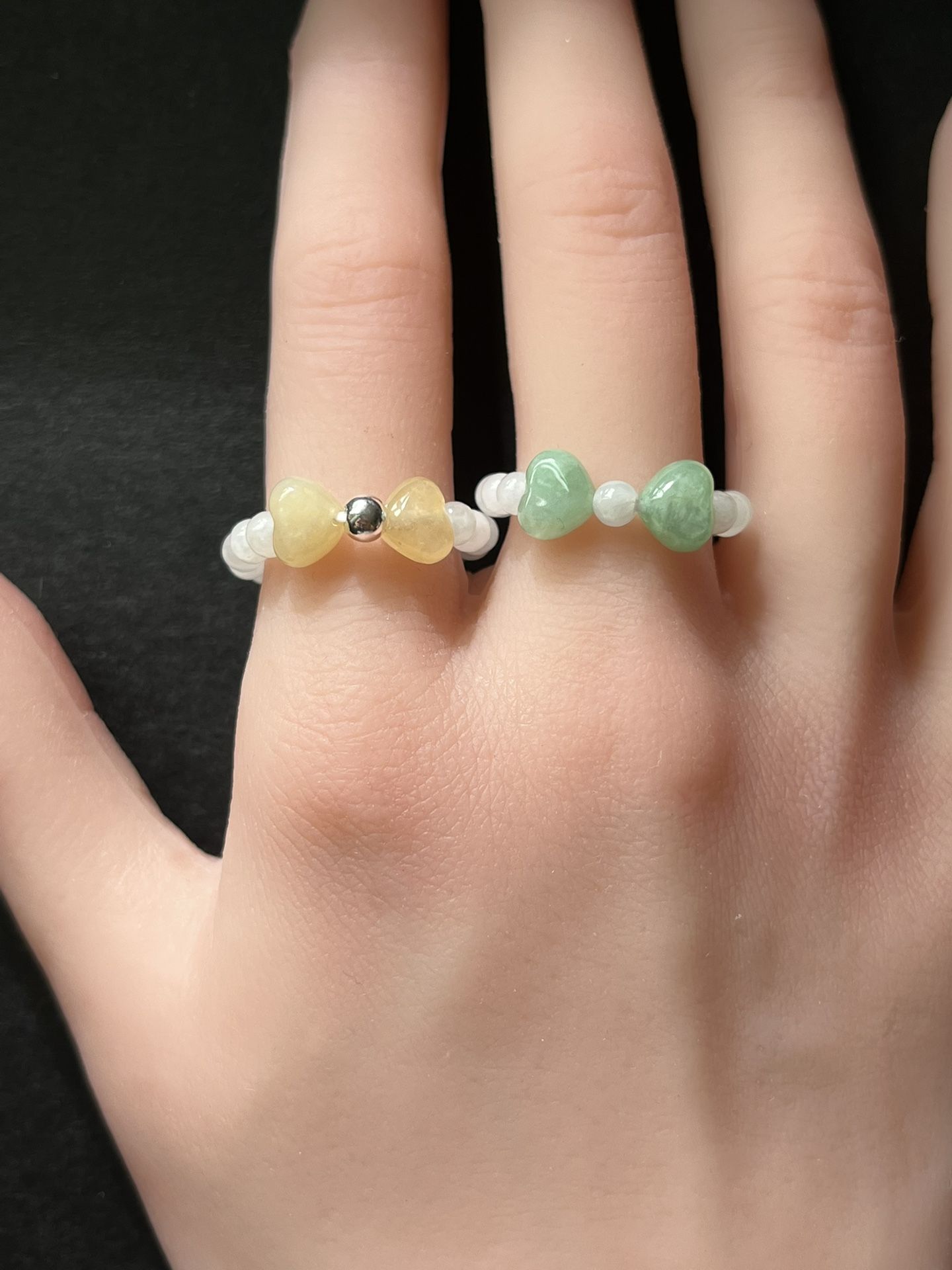 Green and Yellow Natural Jadeite Rings