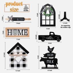 7 Pcs Tiered Tray Decoration Buffalo Plaid Rustic Farmhouse Tray Signs Double Printed Wooden Shelf Signs Sweet Home Block Signs Black and White Plaid 