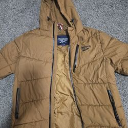 Reebok Hooded Puffer Jacket Men’s Medium Brown Tan Winter Coat