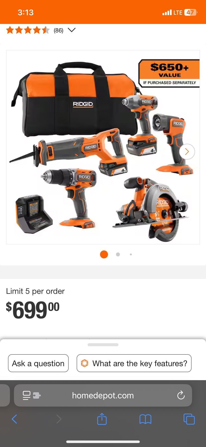 Ridgid 5-Tool Kit New